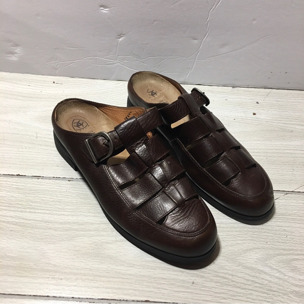 Ariat Brown Leather Slip On Fisherman Buckle Braided Woven Sandals ATS Equipped